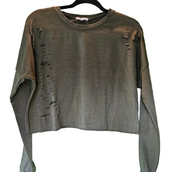 Charlotte Russe Tops - Green distressed cutoff long-sleeved croptop